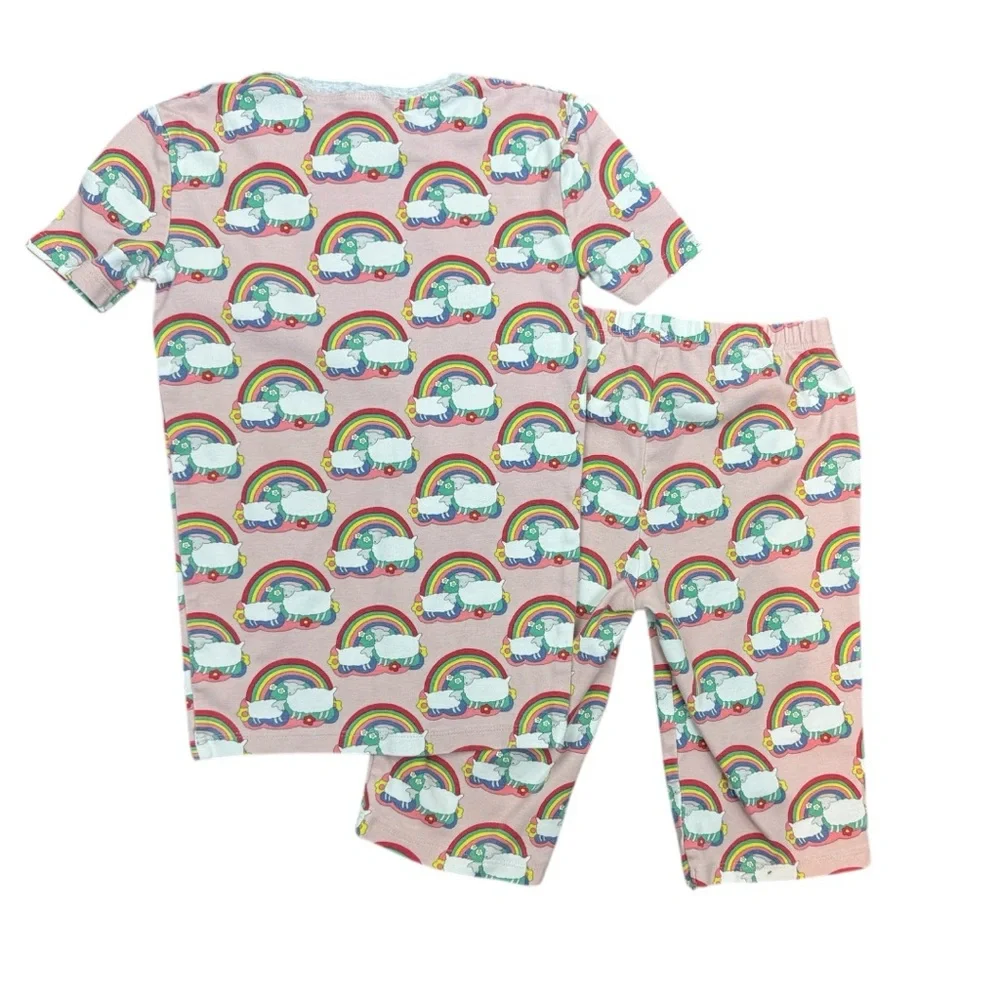 Mini Boden Pink Rainbow Sheep Short Pajamas Set sz 10